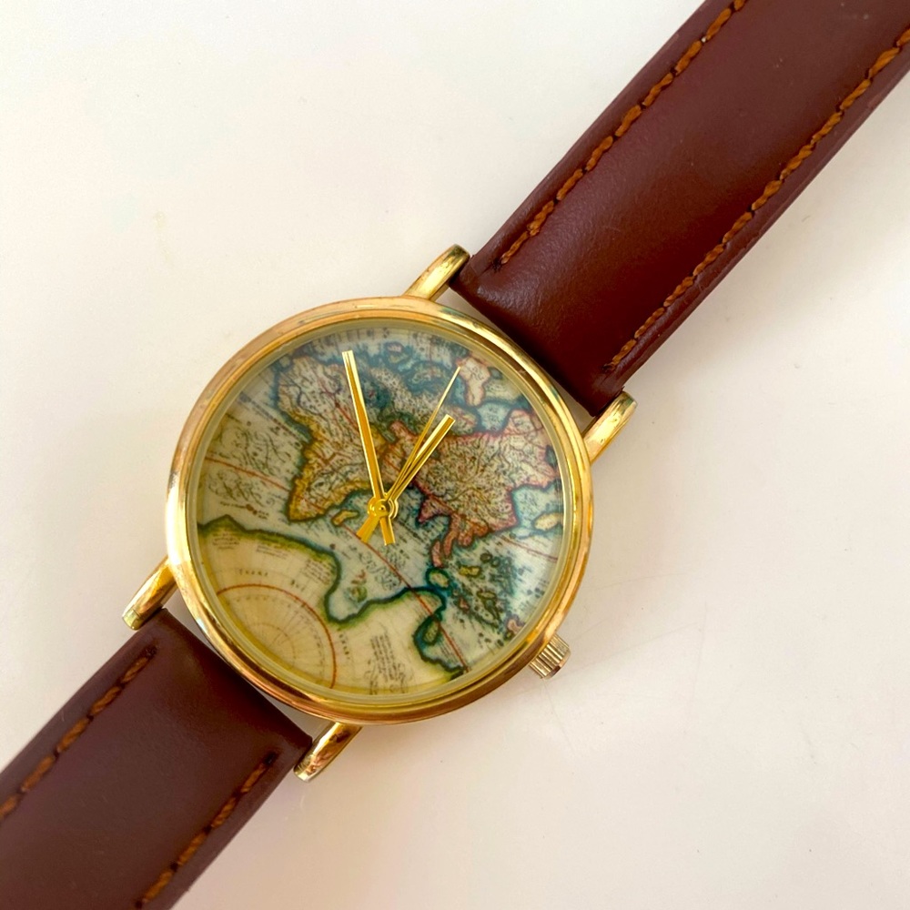 World Map Real Leather Watch